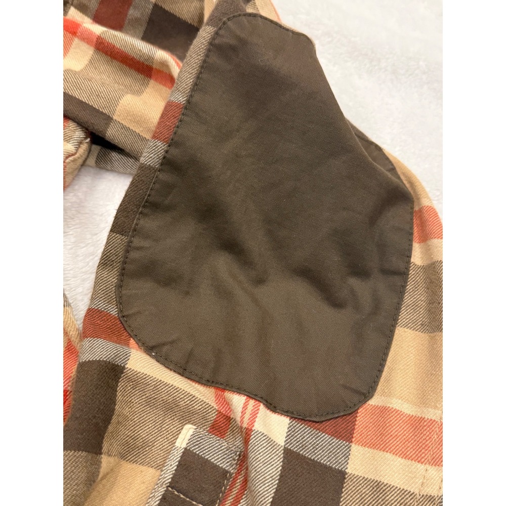Wrangler ATG Mens Plaid Flannel Shirt Medium Brown Orange Elbow Patches Outdoor - Picture 4 of 7